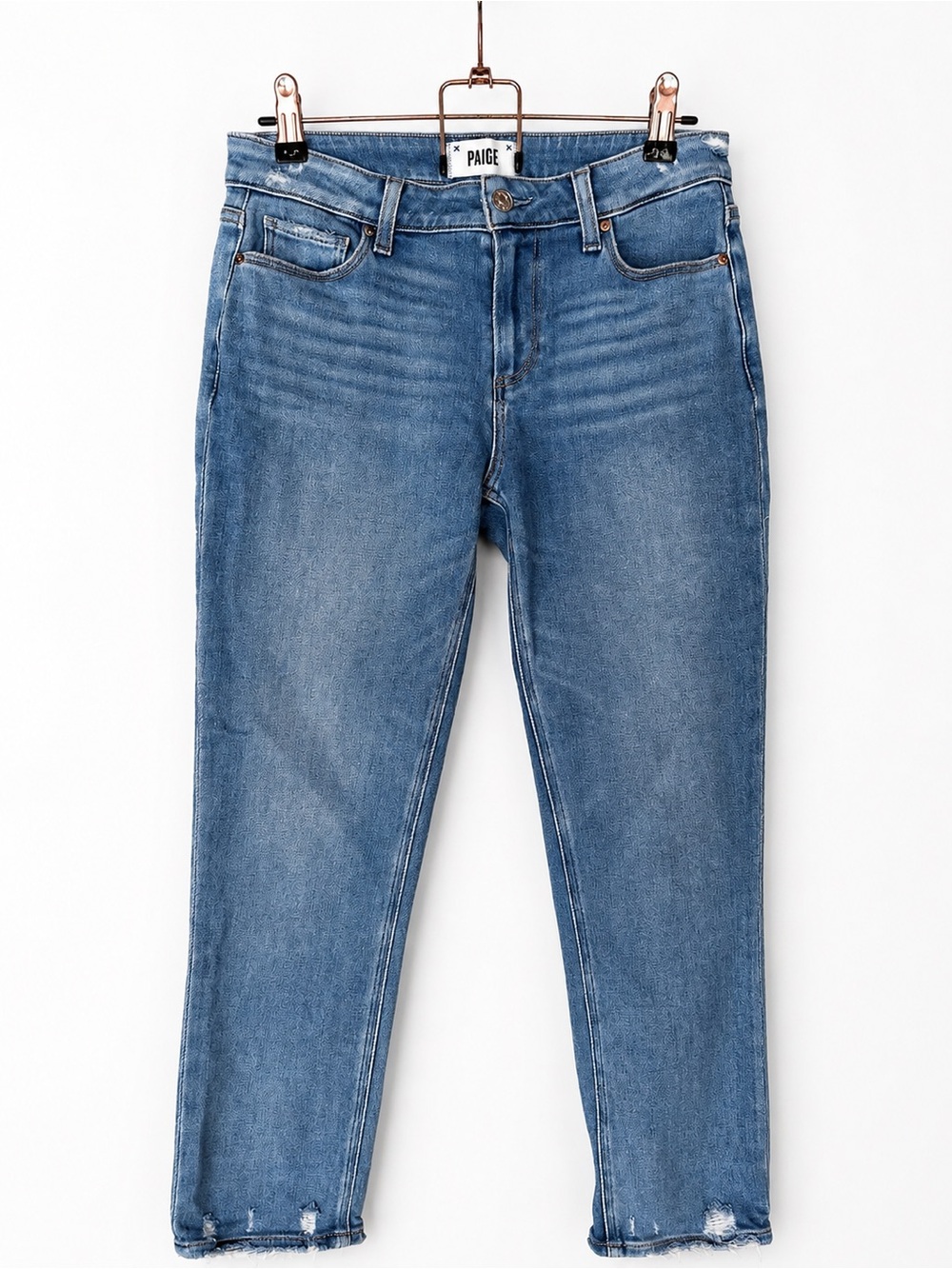 PAIGE Medium Blue High-Rise Ankle Slim Jeans